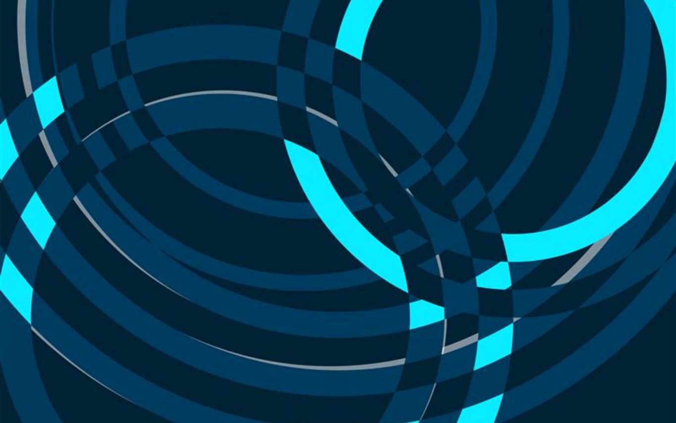 Blue header with lighter blue and aqua colored rings