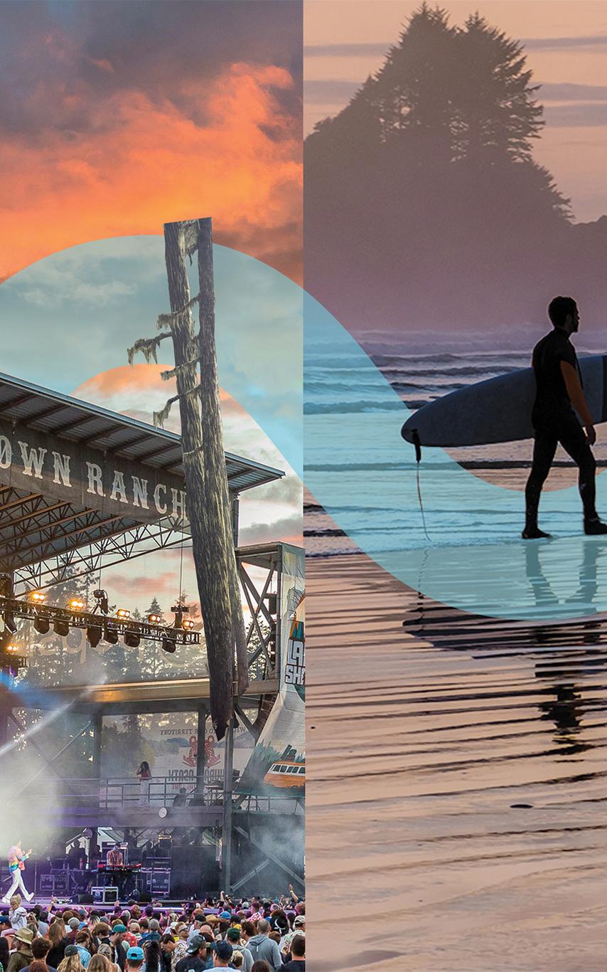 collage of hiking, surfing and adventuring. 
